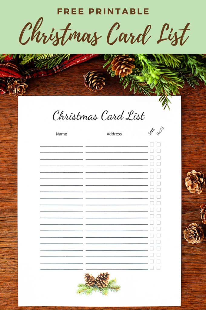 FREE printable Christmas card list to organize your Christmas cards.