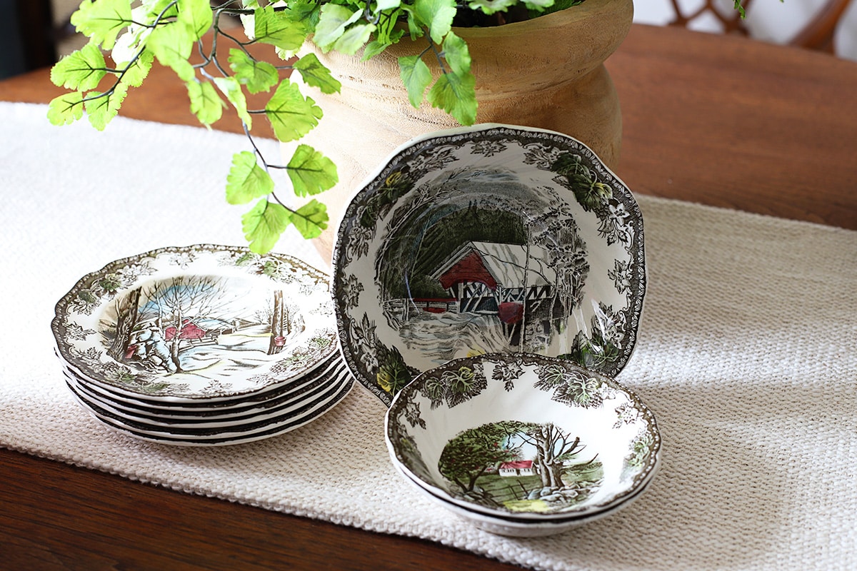 Small set of Johnson Brothers Friendly Village china found at a thrift store.