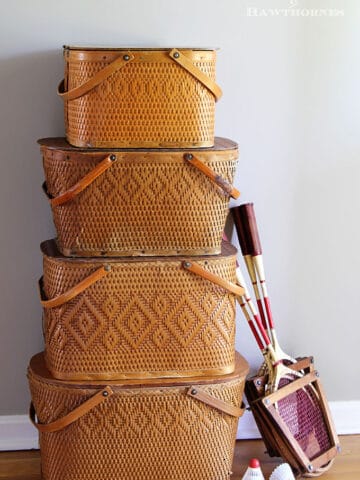 Farmhouse storage ideas to give you the farmhouse look and organize your life at the same time. Vintage suitcases, picnic baskets, toolboxes and more.