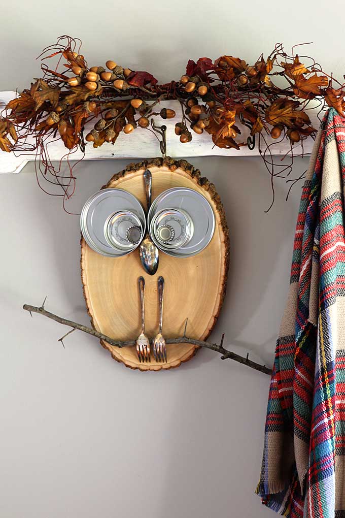 Rustic fall wood slice owl