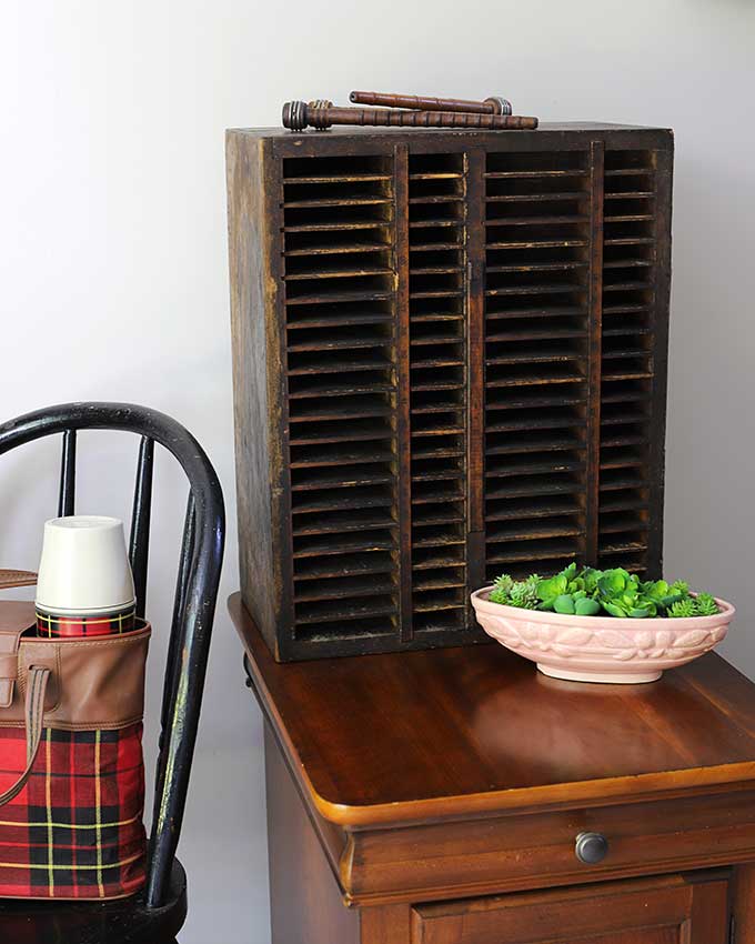 Wooden crate with dividers - possibly a letterpress cabinet